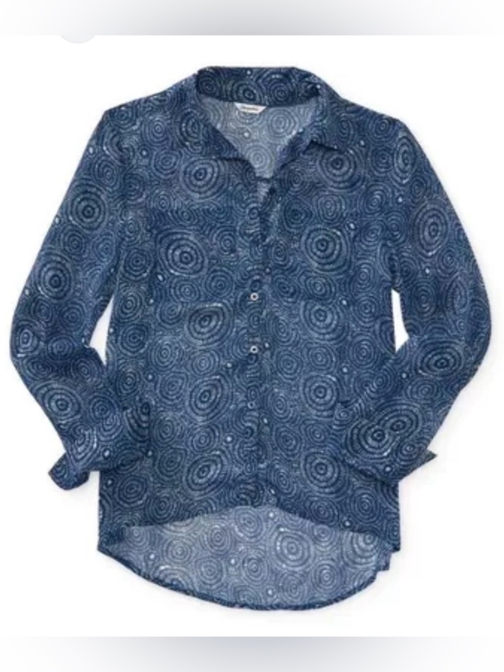 Aeropostale Sheer Blue Print Button-Up Blouse